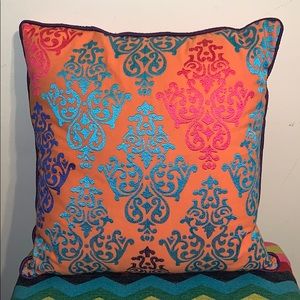 Bright orange aqua pink & purple throw pillow